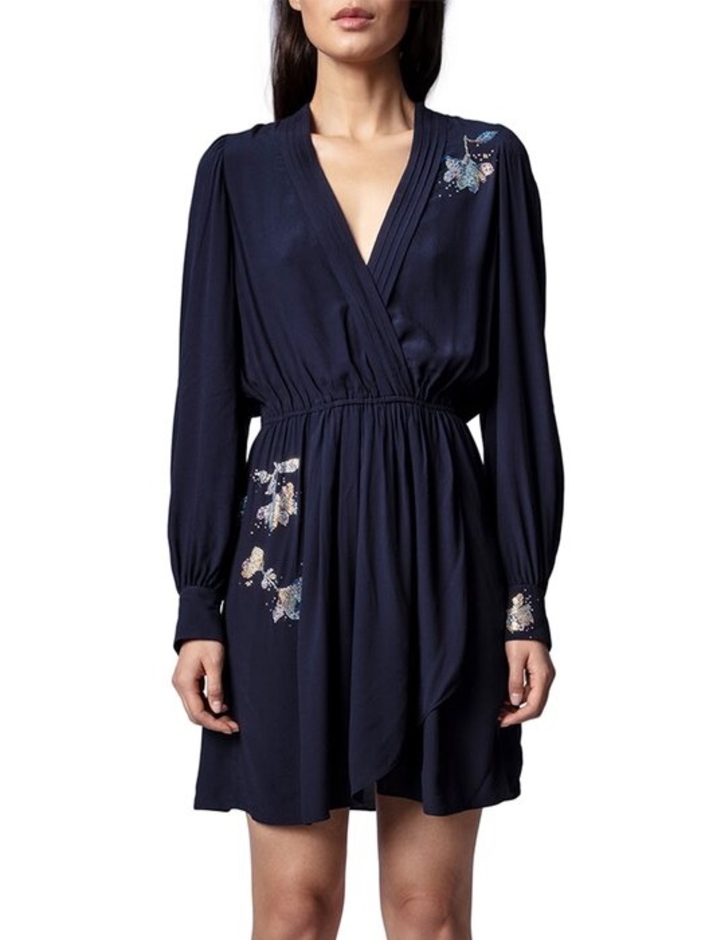 Zadig & Voltaire navy studded  Remember long sleeve floral mini dress size M
